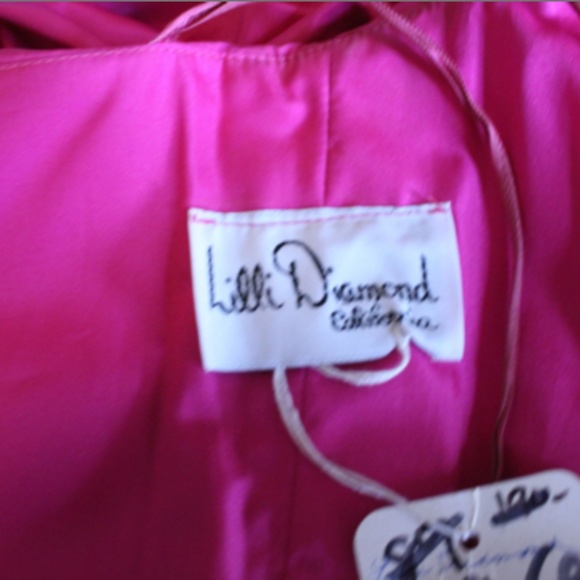 NWT 1980's Hot Pink Ruched Lilli Diamond Party Dress with Rosette - Picture 7 of 7
